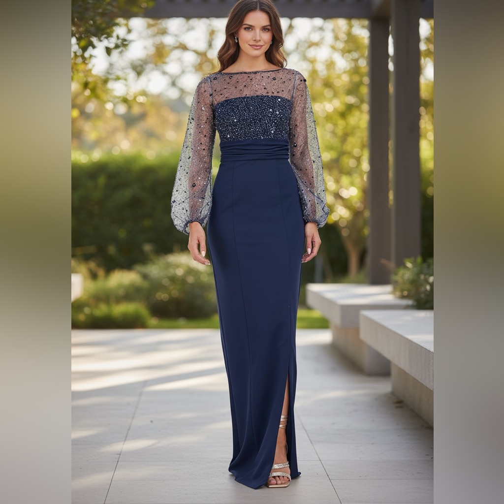 Js Collections Navy And Silver Long Sleeve Dress